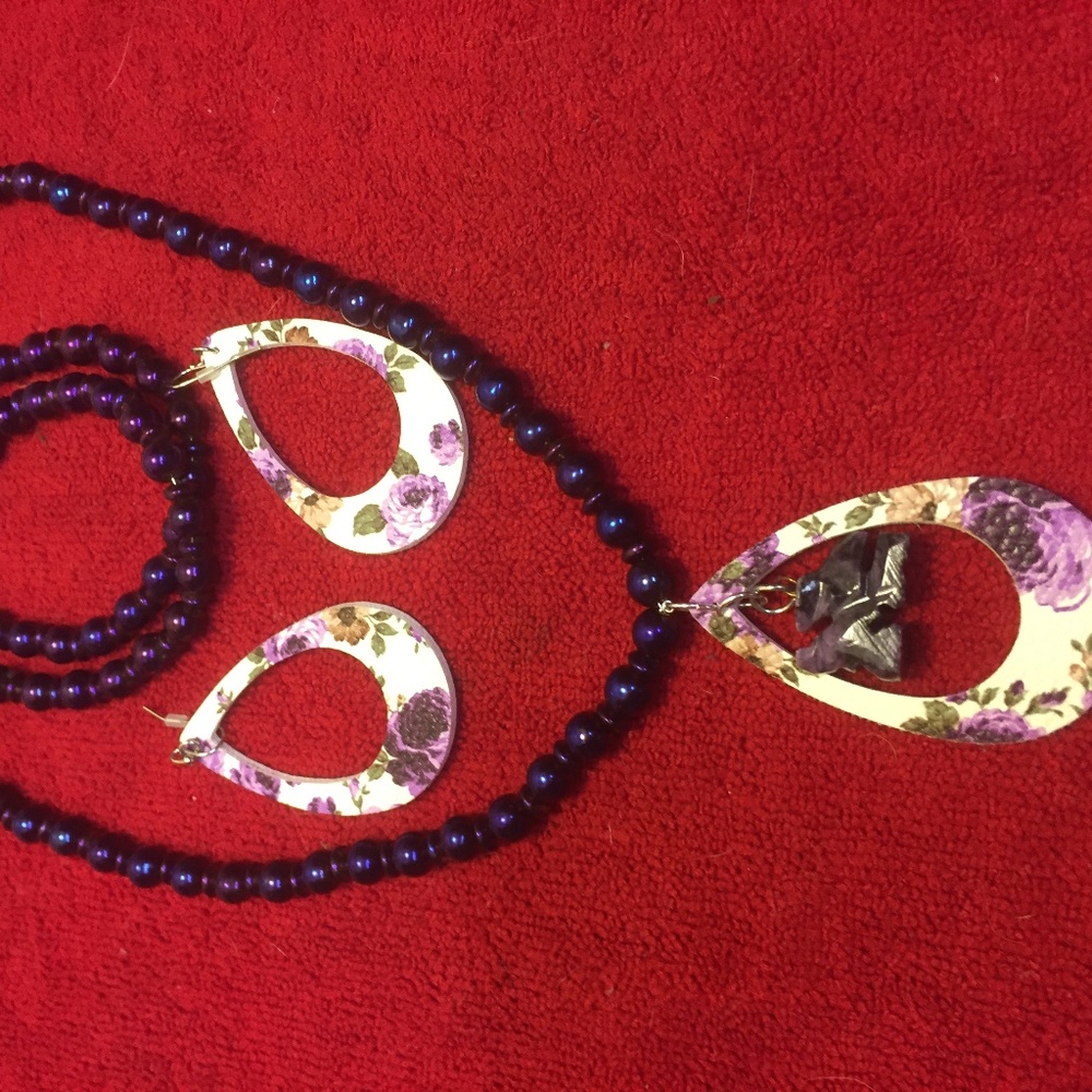 Purple Glass Bead Necklace set